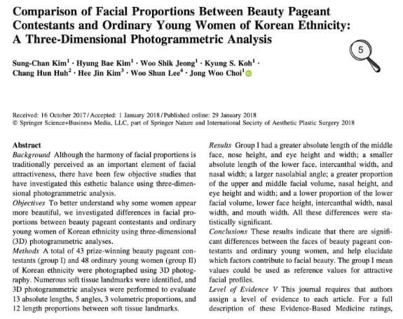 【文献紹介】韓国人で検証。美人コンテスト優勝者は、おでこのボリュームが多いのか？